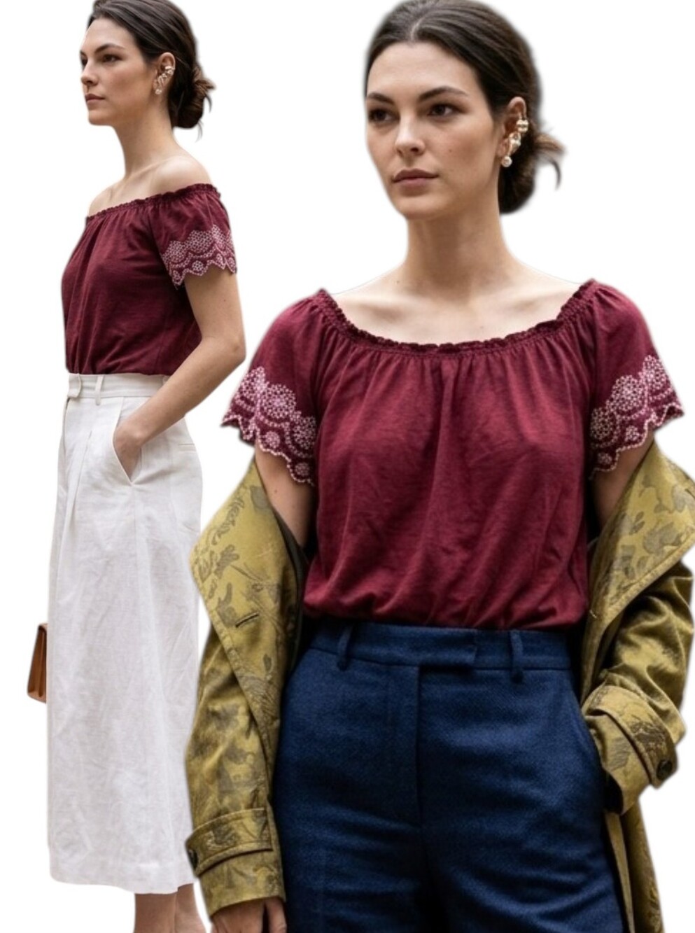 AEO Burgundy Broderie Anglais Embroidered Cotton Peasant Top Size M